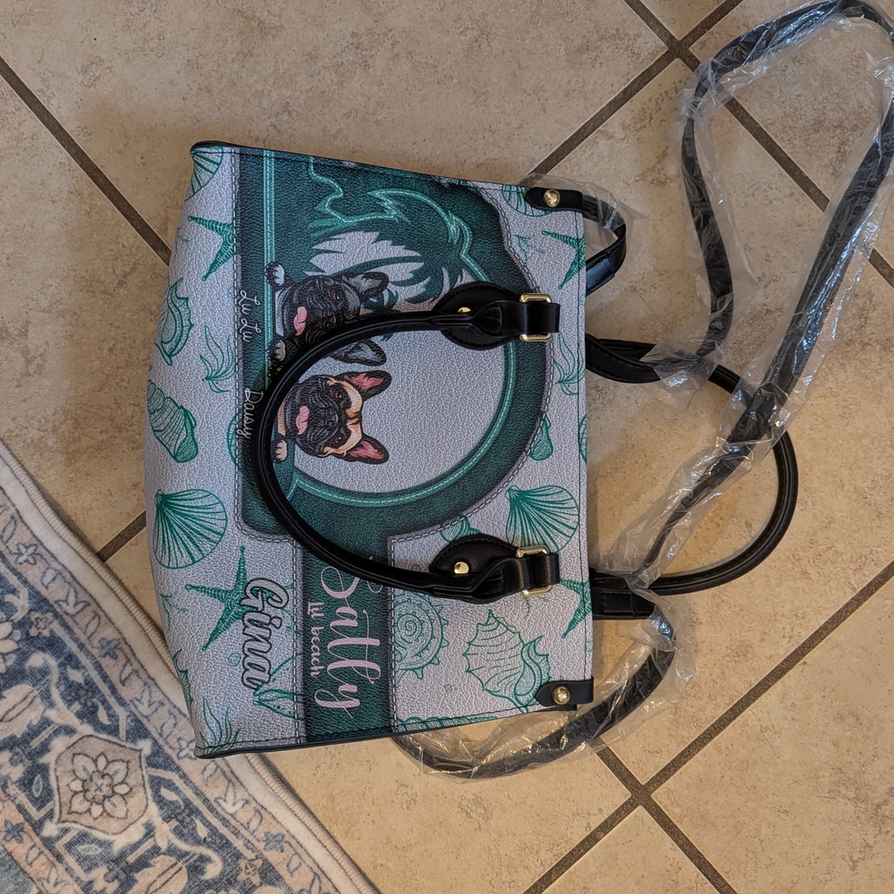 Graphic Teal & Gray Tote Bag with Black Handles
